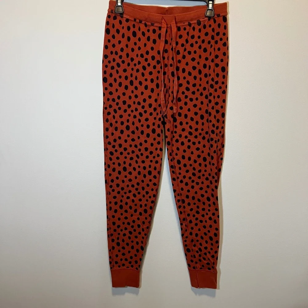 Hanna Andersson Pajama Set Womens L Top M Bottom Organic Cotton Polka Dot Rust